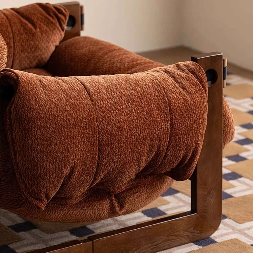 Retro Chenille Accent Lounge Chair – Solid Wood Frame with Plush Cushion, Removable Cover & Wide Armrests