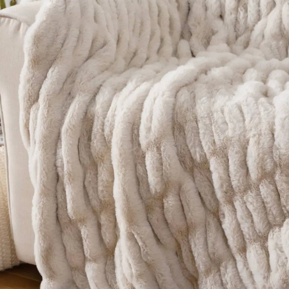 Soft Ruched Faux Fur Throw Blanket – Set Of 2 Ultra Plush Cozy Reversible Minky Blanket, 50x60", Multiple Colors