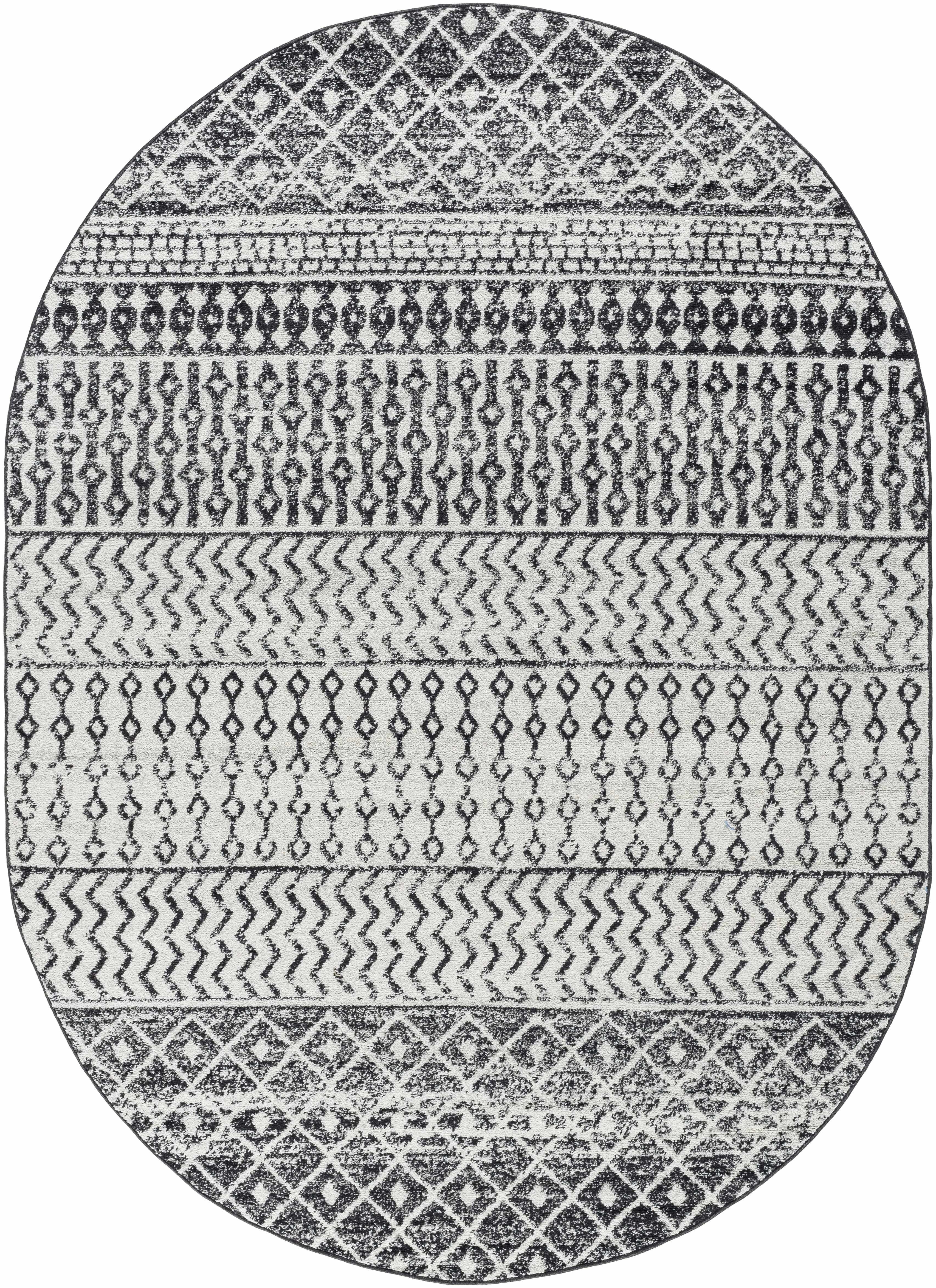 Hauteloom Constantin Area Rug – Black & Ivory Aztec Moroccan Boho Farmhouse Style, Machine-Woven Polypropylene, Medium Pile