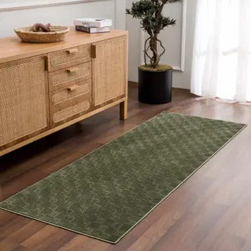 Truls Green Gambit Washable Checkered Rug – Durable Low Pile Modern Rug