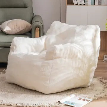 Tufted Teddy Fabric Bean Bag Chair with Ergonomic Backrest – Memory Sponge Lounge Seat in Multiple Colors