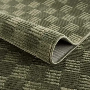 Truls Green Gambit Washable Checkered Rug – Durable Low Pile Modern Rug