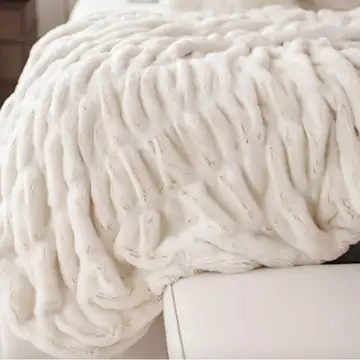 Soft Ruched Faux Fur Throw Blanket – Set Of 2 Ultra Plush Cozy Reversible Minky Blanket, 50x60", Multiple Colors