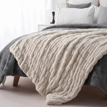 Soft Ruched Faux Fur Throw Blanket – Set Of 2 Ultra Plush Cozy Reversible Minky Blanket, 50x60", Multiple Colors