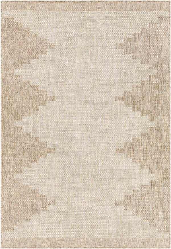 Djugun Beige Aztec Geometric Indoor/Outdoor Rug – Durable No-Pile Patio & Deck Rug by Hauteloom