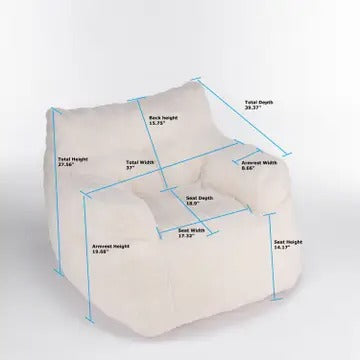 Tufted Teddy Fabric Bean Bag Chair with Ergonomic Backrest – Memory Sponge Lounge Seat in Multiple Colors