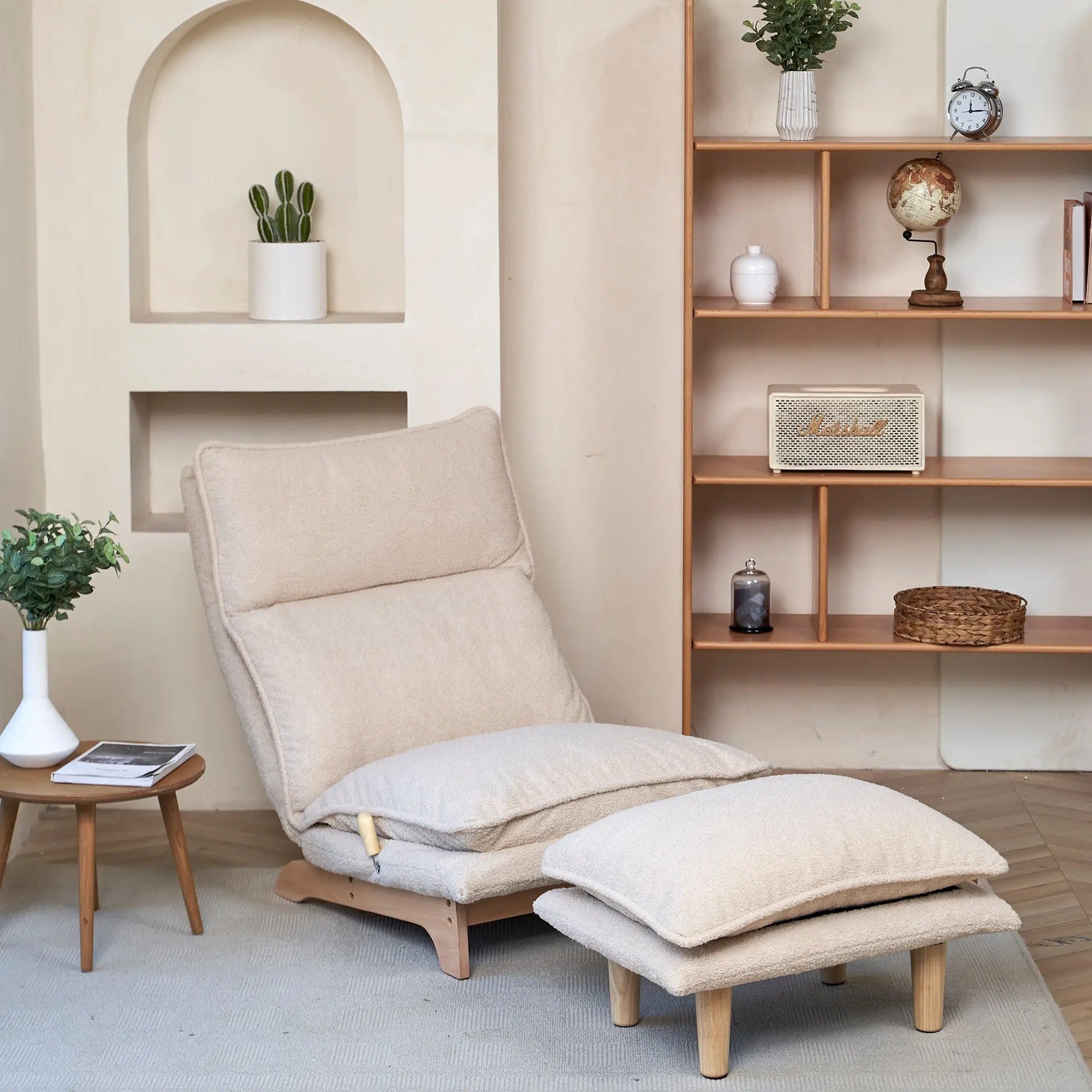 Adjustable Floor Sofa Chair with Foldable Backrest - Beige