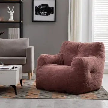Tufted Teddy Fabric Bean Bag Chair with Ergonomic Backrest – Memory Sponge Lounge Seat in Multiple Colors