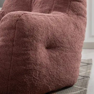 Tufted Teddy Fabric Bean Bag Chair with Ergonomic Backrest – Memory Sponge Lounge Seat in Multiple Colors