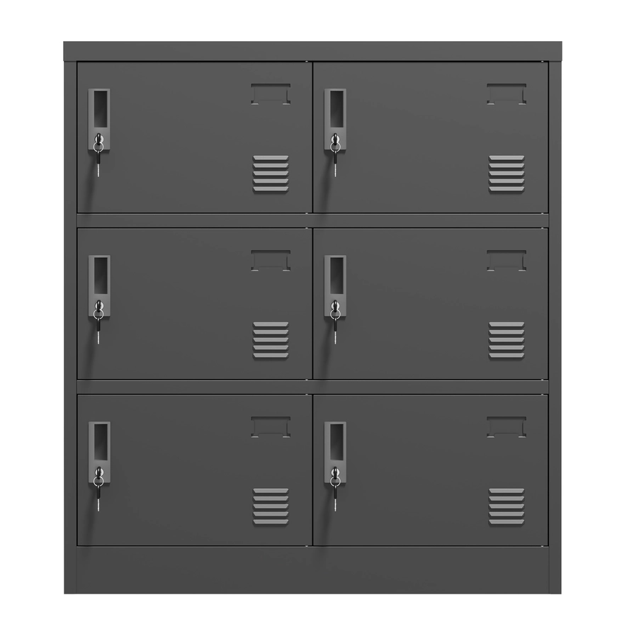 6-Door Black Metal Storage Locker with Lock & Card Slot – Secure, Durable Organizer for Office, Gym, School, or Home