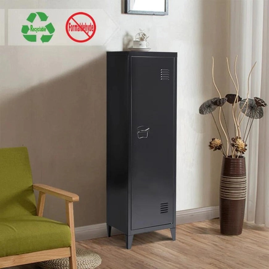 Metal Multifunctional Versatile Storage Cabinet – Durable White & Black Organizer for Home, Office, or Garage - 15.2" x 54.1"