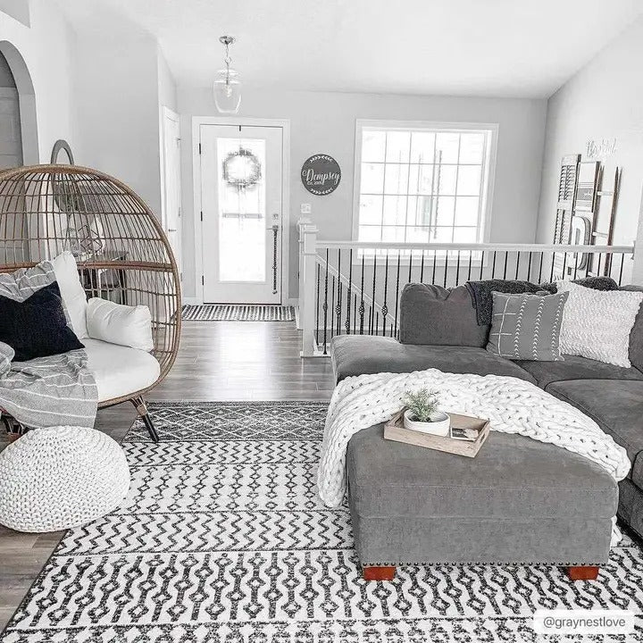 Hauteloom Constantin Area Rug – Black & Ivory Aztec Moroccan Boho Farmhouse Style, Machine-Woven Polypropylene, Medium Pile