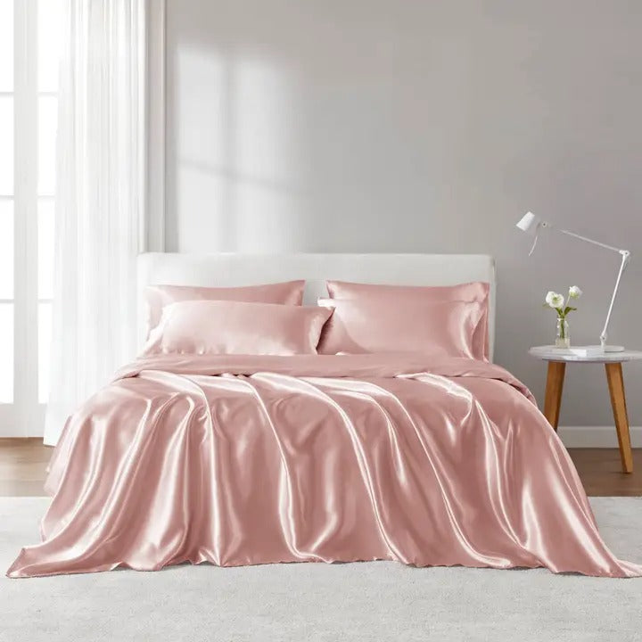 Luxury Satin 6-Piece Sheet Set – Silky Smooth, Wrinkle-Free, OEKO-TEX Certified, Blush Pink (Full, Queen, King, Cal King)