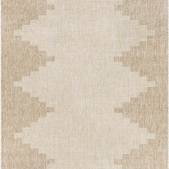 Djugun Beige Aztec Geometric Indoor/Outdoor Rug – Durable No-Pile Patio & Deck Rug by Hauteloom