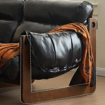 Wide Oil Wax Leather Accent Chair – Solid Wood Upholstered Lounge Chair, American Vintage Retro Design with Deep Seat & Plush Cotton Comfort