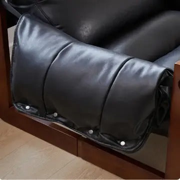 Wide Oil Wax Leather Accent Chair – Solid Wood Upholstered Lounge Chair, American Vintage Retro Design with Deep Seat & Plush Cotton Comfort