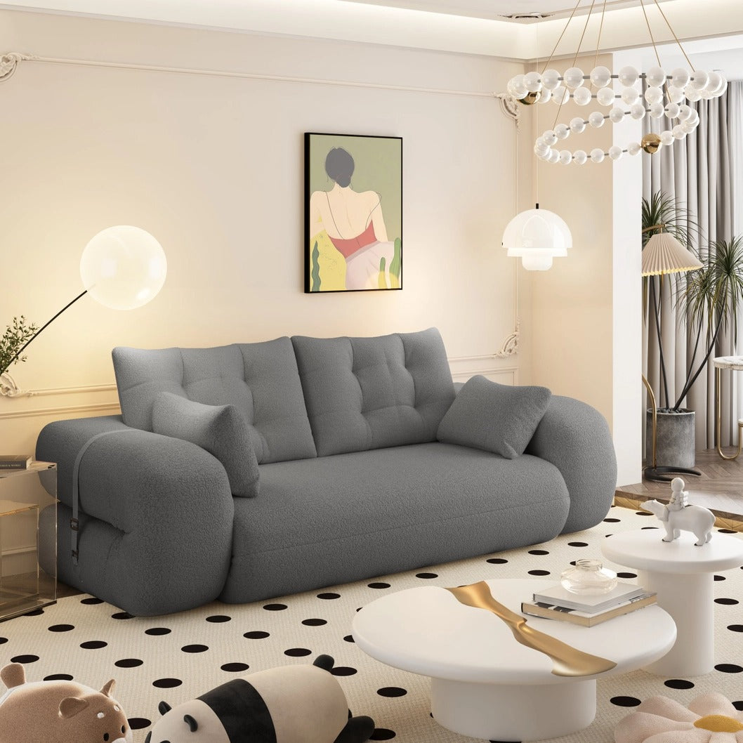 Human Dog Bed – 3-in-1 Foldable Sofa Couch, Grey Teddy Fabric Sleeper Sofa Bed for Living Room, Guest Room, or Playroom, 78.7” Multi-Functional Lazy Floor Sofa