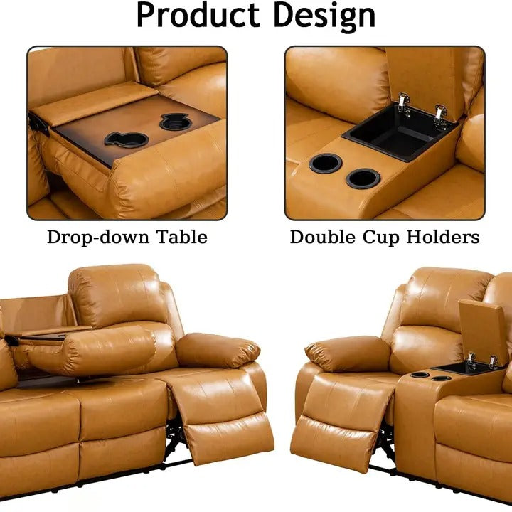 Caberryne 3-Piece Leather Recliner Sofa Set for Living Room & Home Theater
