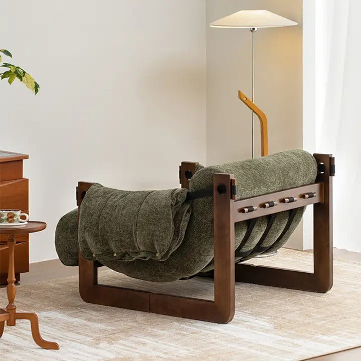 Retro Chenille Accent Lounge Chair – Solid Wood Frame with Plush Cushion, Removable Cover & Wide Armrests