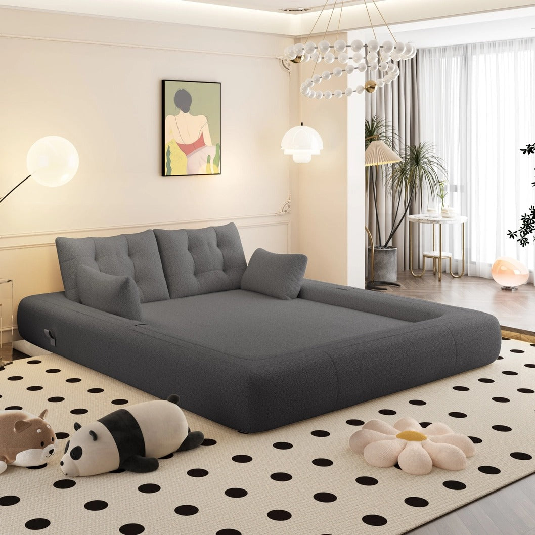 Human Dog Bed – 3-in-1 Foldable Sofa Couch, Grey Teddy Fabric Sleeper Sofa Bed for Living Room, Guest Room, or Playroom, 78.7” Multi-Functional Lazy Floor Sofa