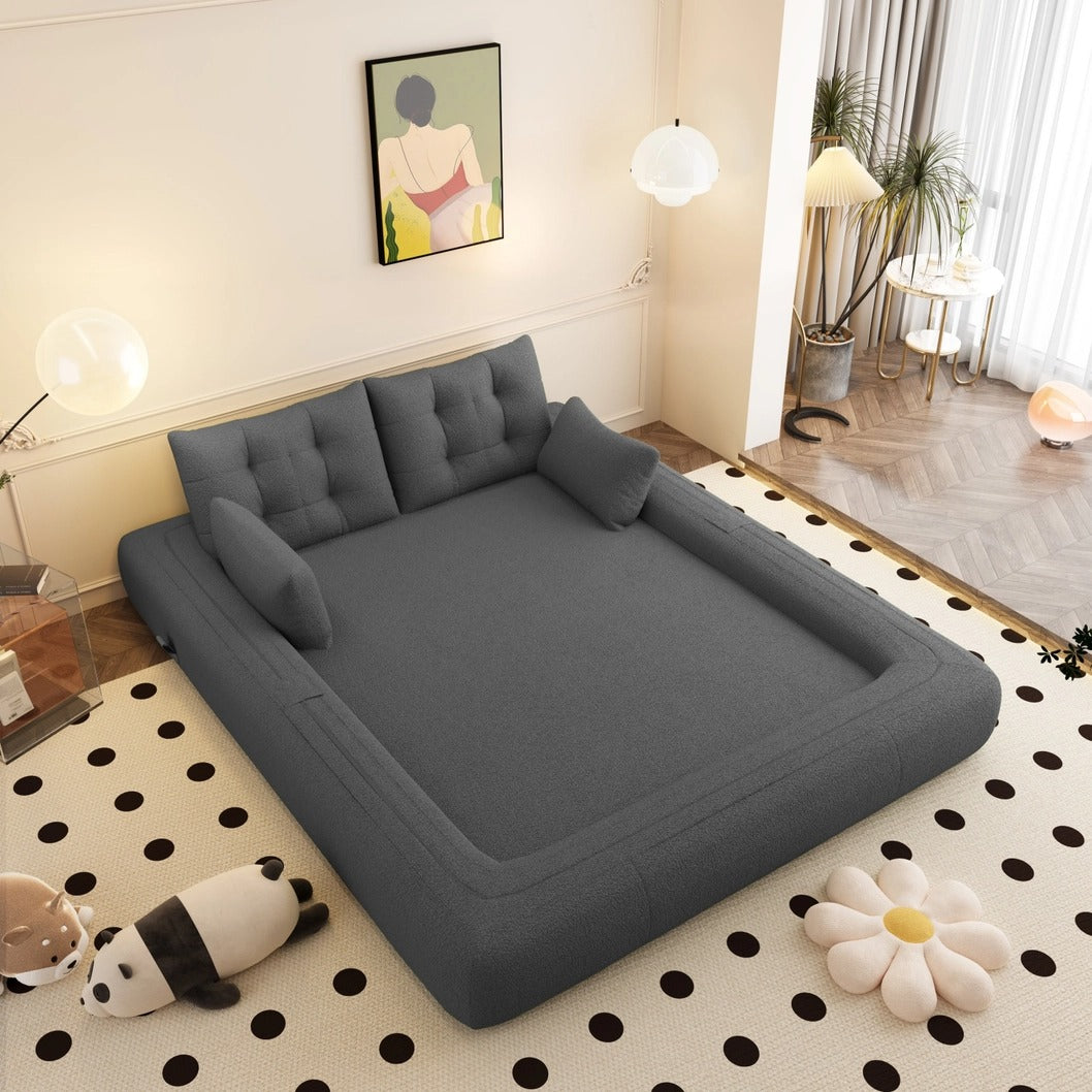 Human Dog Bed – 3-in-1 Foldable Sofa Couch, Grey Teddy Fabric Sleeper Sofa Bed for Living Room, Guest Room, or Playroom, 78.7” Multi-Functional Lazy Floor Sofa