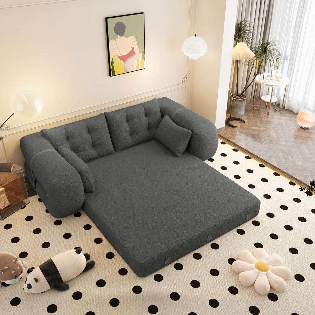 Human Dog Bed – 3-in-1 Foldable Sofa Couch, Grey Teddy Fabric Sleeper Sofa Bed for Living Room, Guest Room, or Playroom, 78.7” Multi-Functional Lazy Floor Sofa