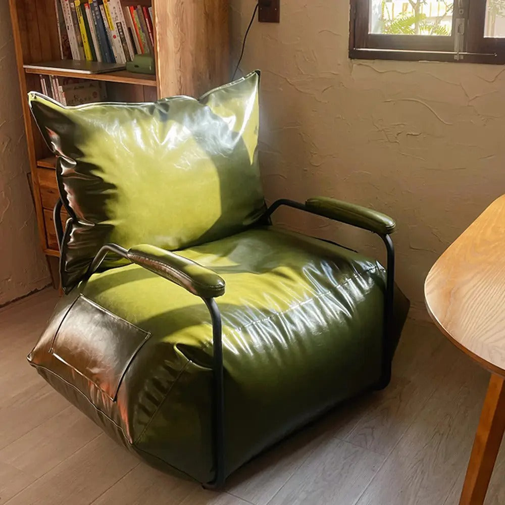 Single Faux Leather Bean Sofa Chair – Modern Lounge Seat with Side Pocket