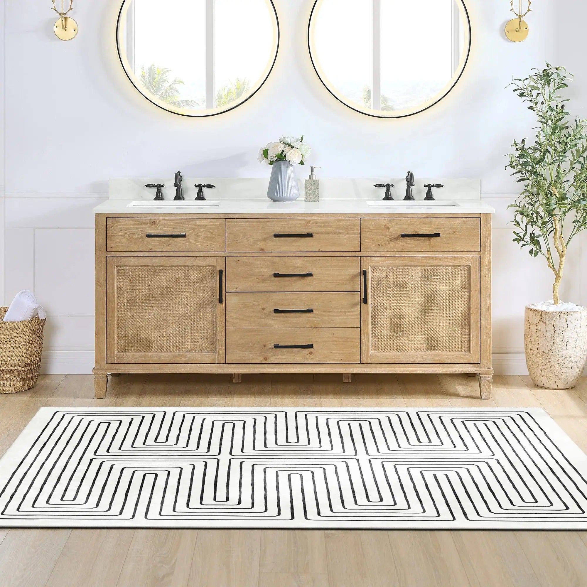 Cove White & Black Area Rug – Machine Washable Cotton Chenille Kilim, Non-Slip, Stain-Resistant