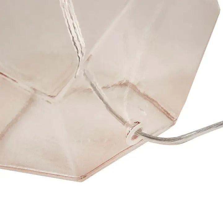 Pink Geometric Glass Table Lamp with White Drum Shade – 18.8" Modern Accent Light