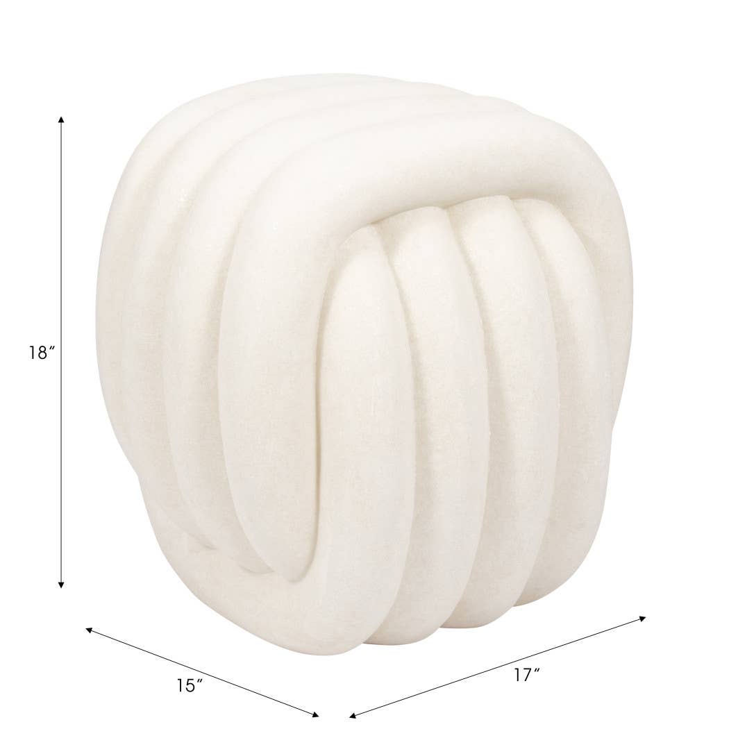 White Sculptural Knot Stool – Modern Resin Backless Accent Seat, 18"