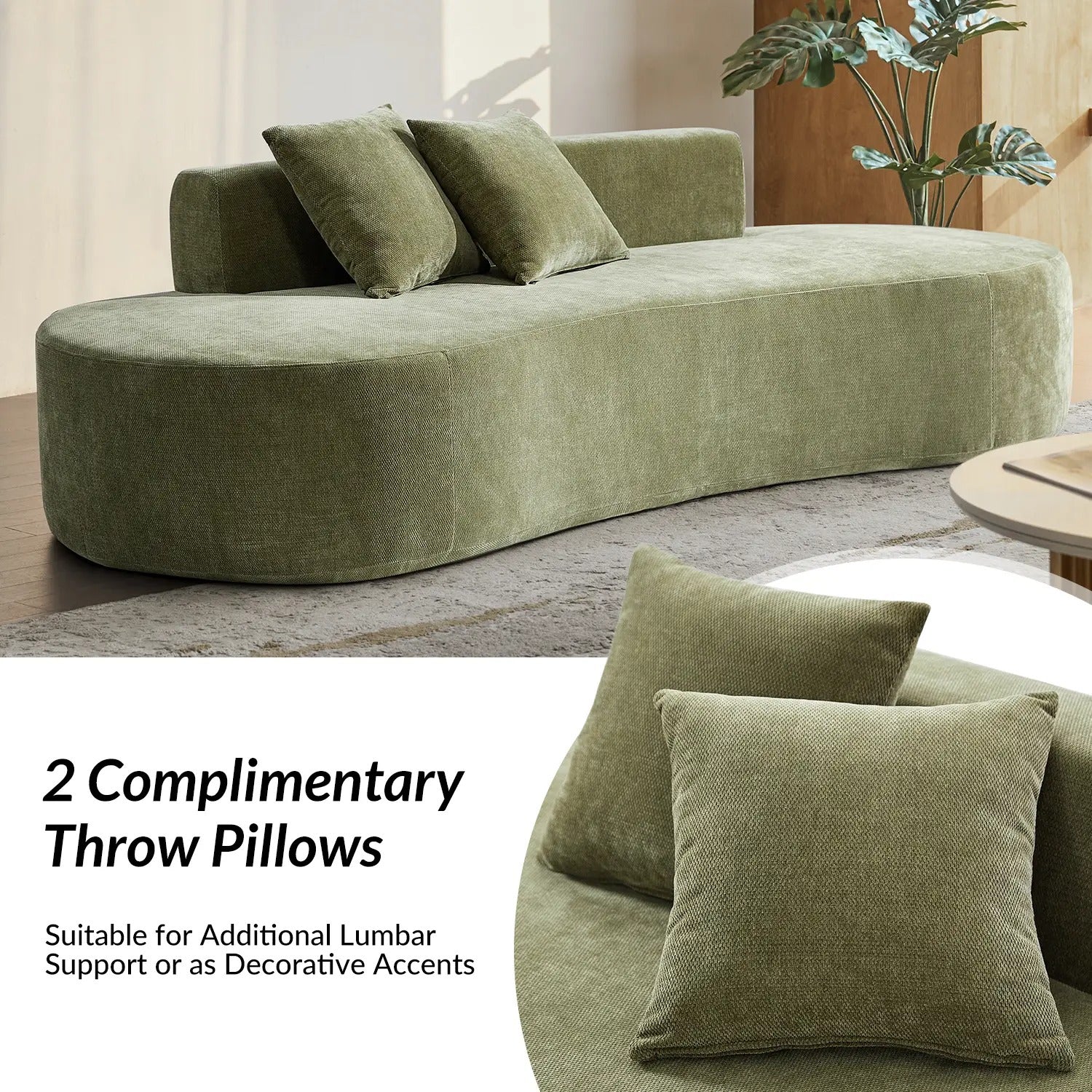 Nerio Modern Foam Sofa with Throw Pillows – Tool-Free Assembly, Compressed Delivery, Contemporary Couch for Living Room or Apartment