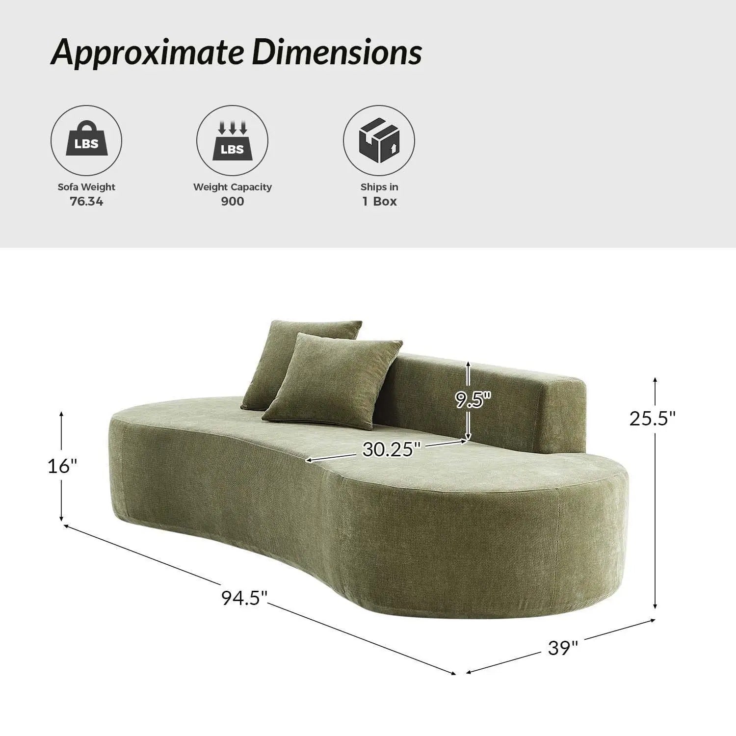 Nerio Modern Foam Sofa with Throw Pillows – Tool-Free Assembly, Compressed Delivery, Contemporary Couch for Living Room or Apartment