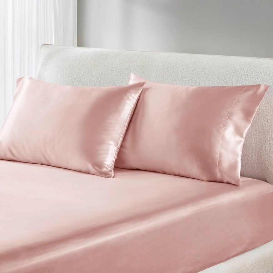 Luxury Satin 6-Piece Sheet Set – Silky Smooth, Wrinkle-Free, OEKO-TEX Certified, Blush Pink (Full, Queen, King, Cal King)