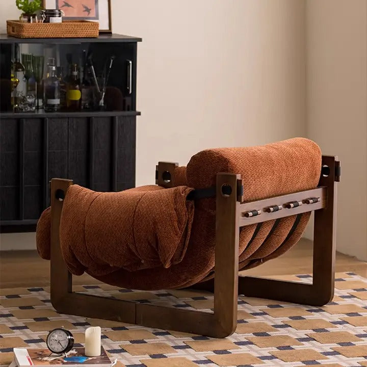 Retro Chenille Accent Lounge Chair – Solid Wood Frame with Plush Cushion, Removable Cover & Wide Armrests