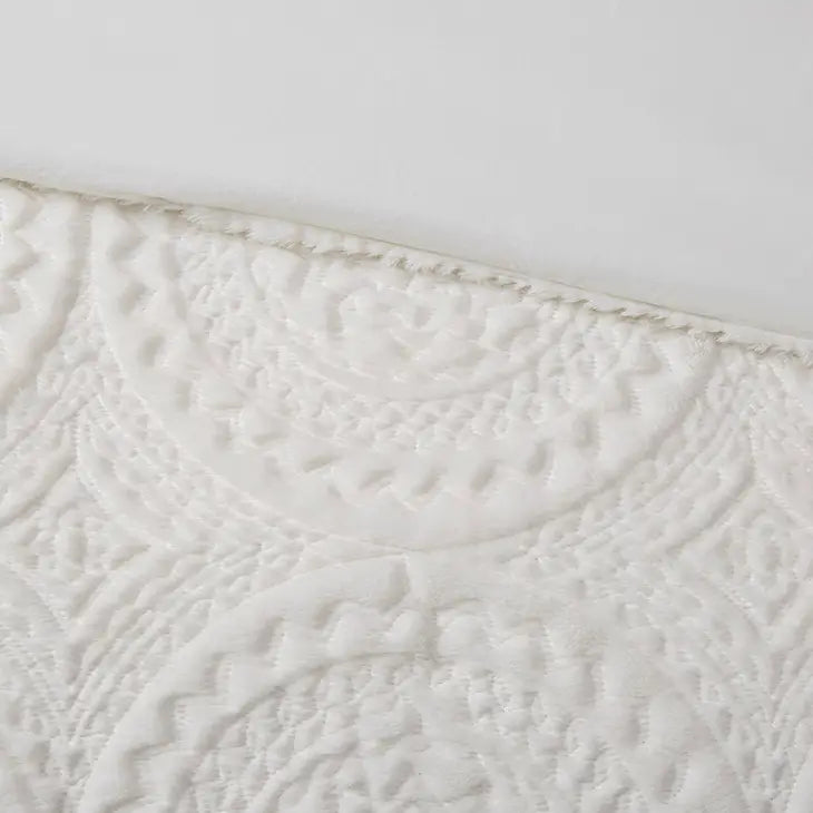 Medallion Faux Fur Plush Comforter/Duvet Cover Set, Ivory