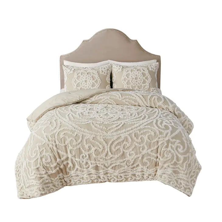 Tufted Medallion Comforter/Duvet Cover Set, Taupe