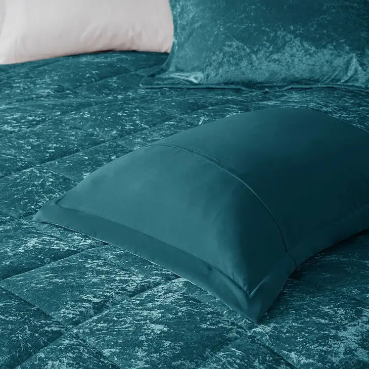 Crushed Velvet 4-Piece Comforter or Duvet Cover Set, Teal