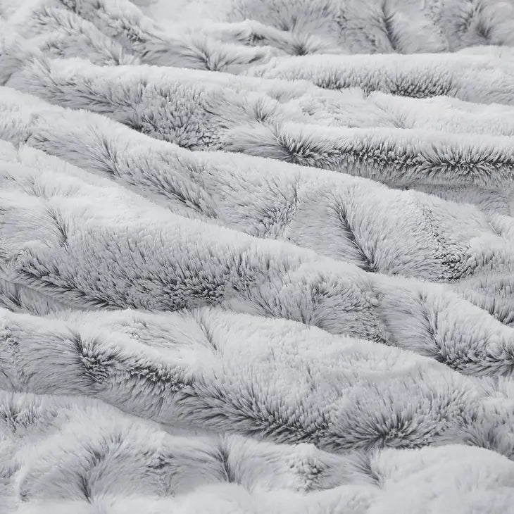Long Faux Fur Comforter Mini Set, Grey