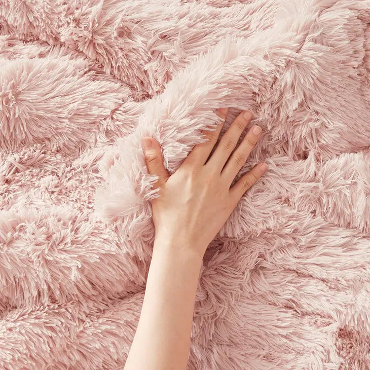 Shaggy Fur 3-Piece Comforter or Duvet Cover Set, Pink