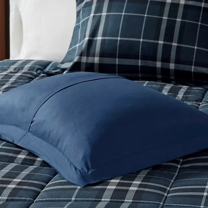 Plaid Soft Spun Comforter Mini Set, Blue/Green