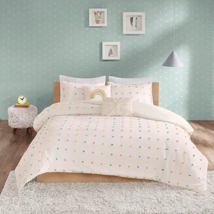 Pom-Pom Rainbow Comforter, Duvet Cover, Coverlet Set, Pastel