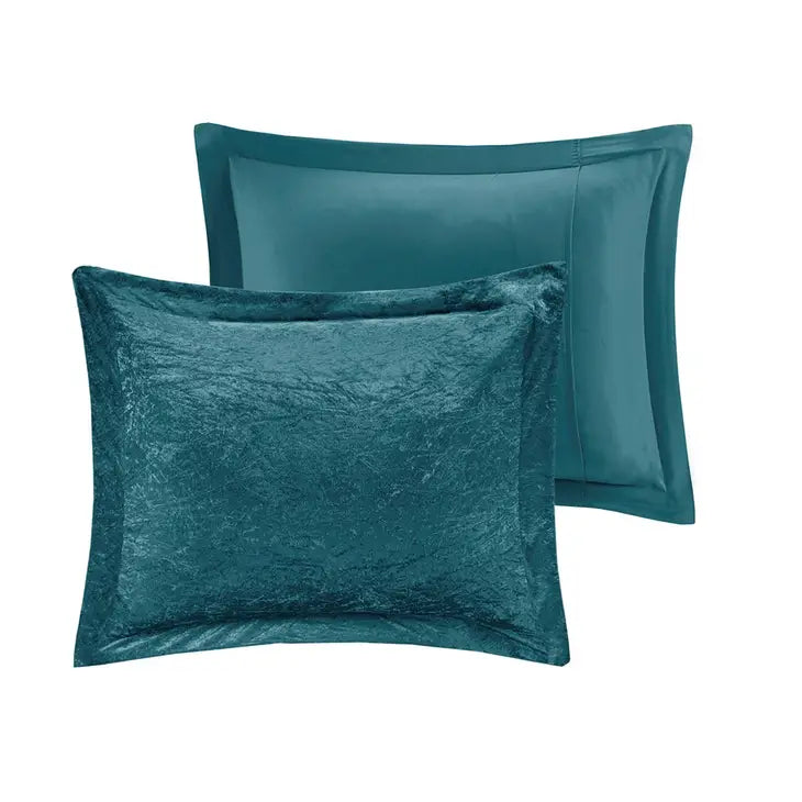 Crushed Velvet 4-Piece Comforter or Duvet Cover Set, Teal