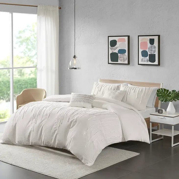 Taping Stripes 5-Piece Comforter or Duvet Cover Set, Ivory
