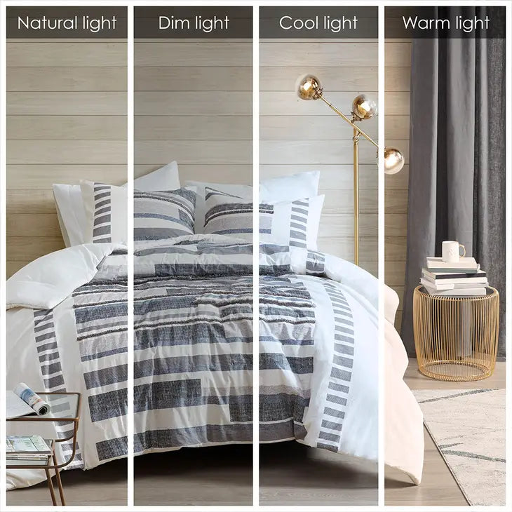 Cotton Percale Fringed Comforter/Duvet Cover Set, Navy