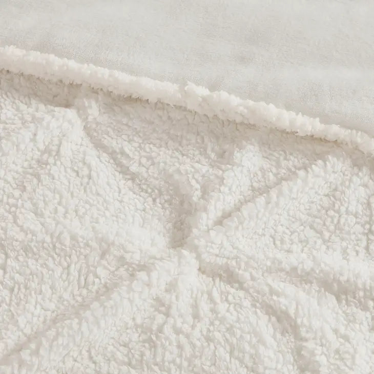 Sherpa Ivory Pintucked 3-Piece Comforter Set