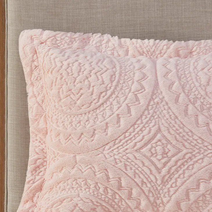 Medallion Faux Fur Plush Comforter Mini Set, Pink