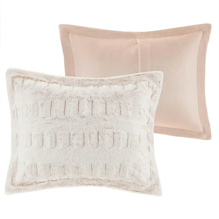 Long Faux Fur Comforter Mini Set, Blush