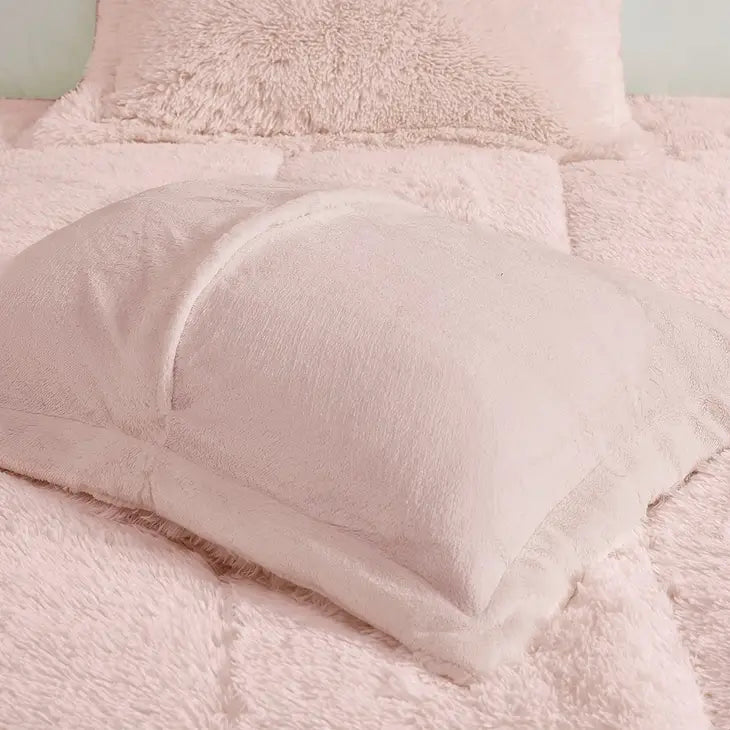 Shaggy Fur 3-Piece Comforter or Duvet Cover Set, Pink