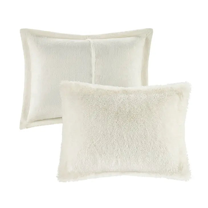 Shaggy Fur 3-Piece Comforter or Duvet Cover Set, White