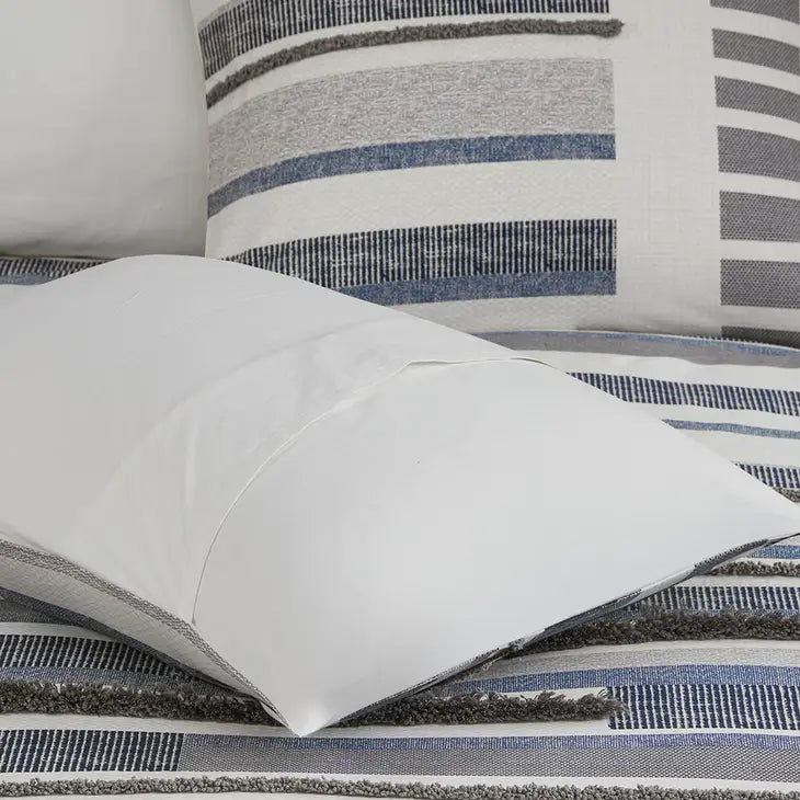 Cotton Percale Fringed Comforter/Duvet Cover Set, Navy